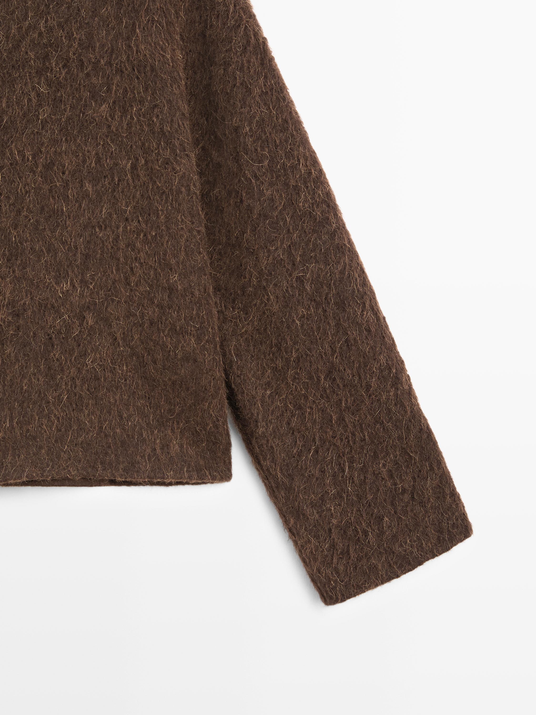 Alpaca wool cardigan with shirt collar